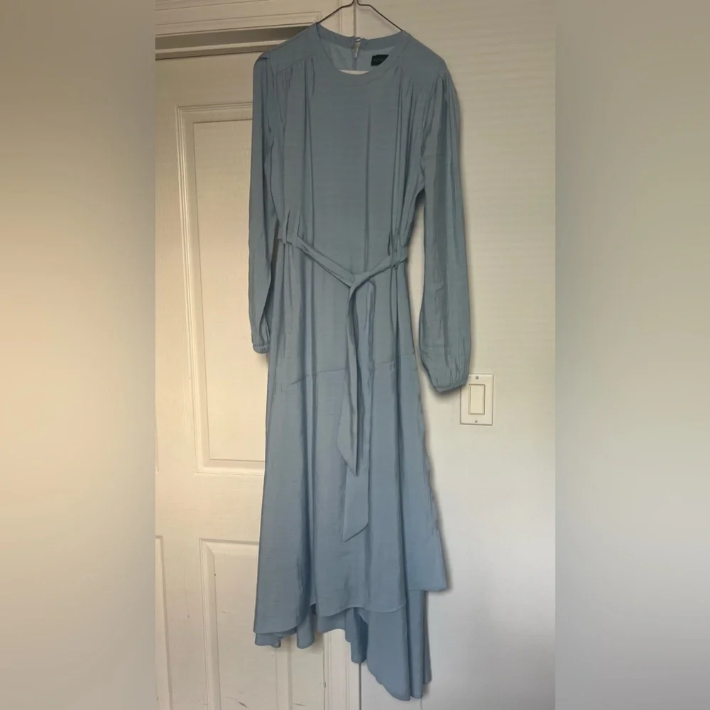 EC Light Blue Alexis Roe Wrap Dress Modest Ling Sleeve Lightweight Size Large - Picture 5 of 11